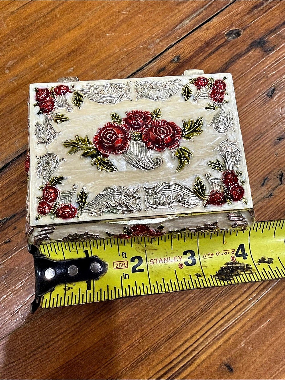Floral Decorative Trinket Box in White & Red